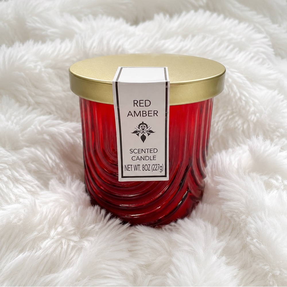 Red Amber Scented Candle 8oz Decorative Glass Jar